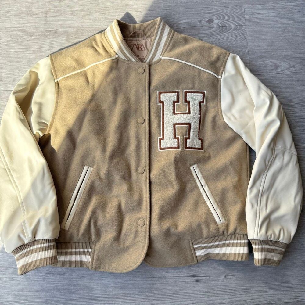 Zara varsity letterman style bomber jacket with an 'H' appliqué size 11-12